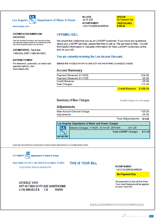 download download USA LA DWP utility bill template in Word and PDF formats, version 2 PDF template PDF template